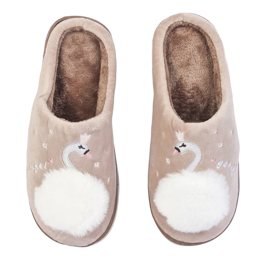 Brauch Women's Beige Fur Swan Winter Slippers