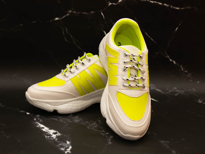 White and Neon Striped Casual Sneaker