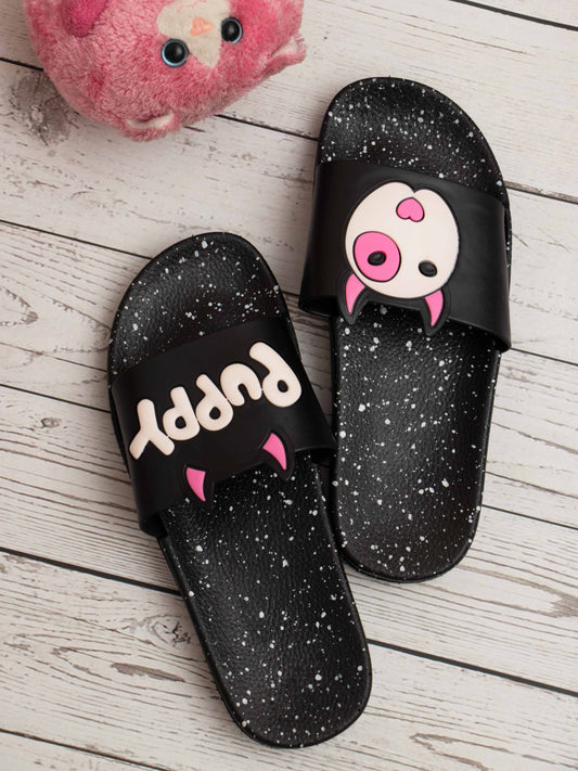 Brauch Women's Black Puppy Dotted Slides