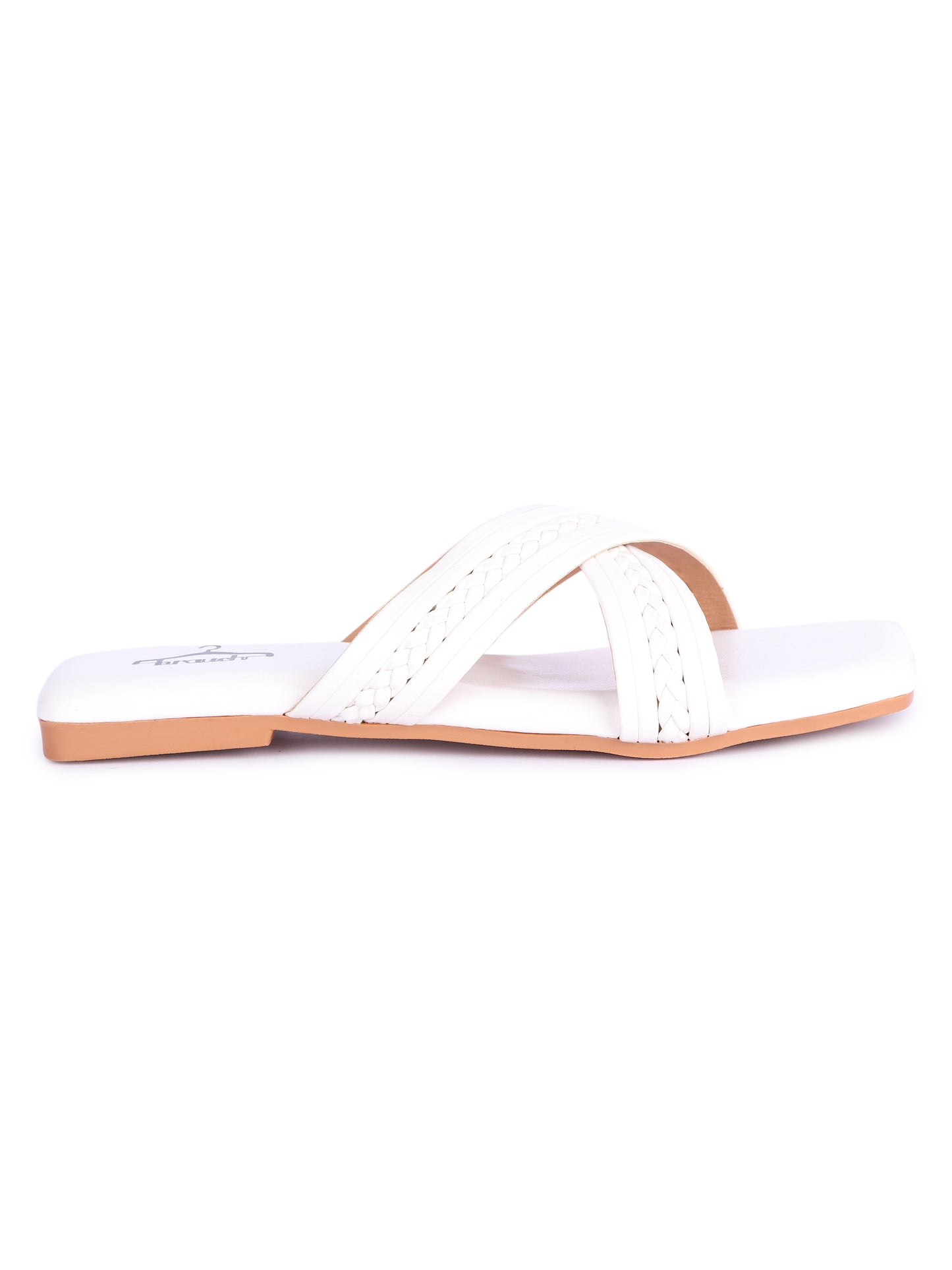 Brauch White Cross Strap Patterned Flats