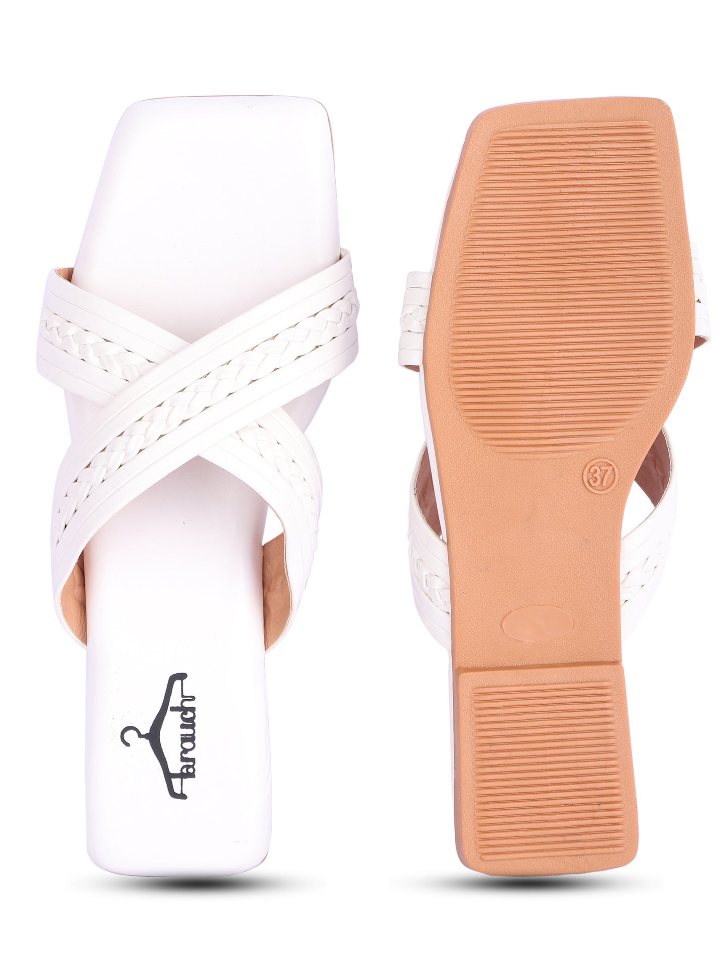 Brauch White Cross Strap Patterned Flats