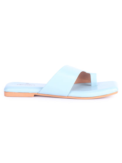 Brauch Blue Thumb Strap Square Toe Flats