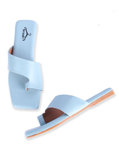 Brauch Blue Thumb Strap Square Toe Flats