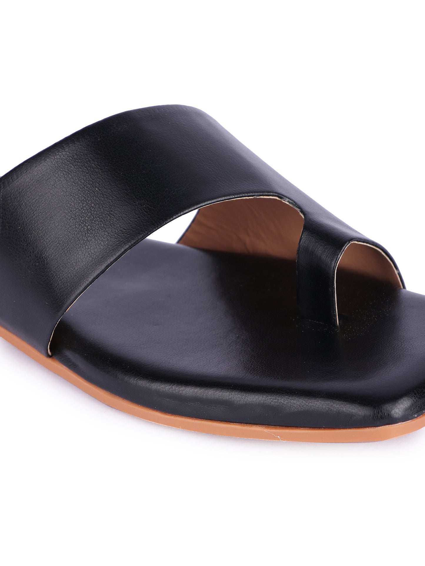 Brauch Black Thumb Strap Square Toe Flats