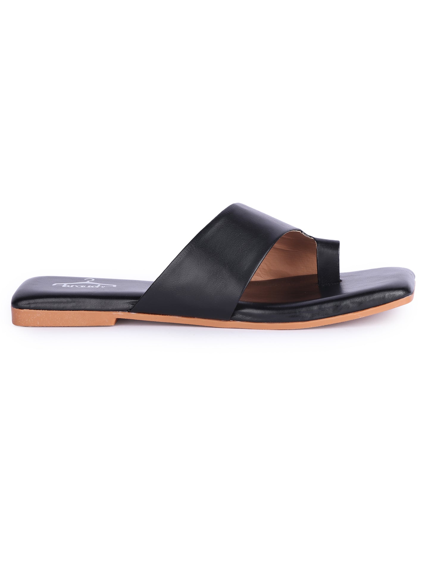 Brauch Black Thumb Strap Square Toe Flats