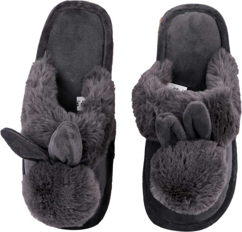 Grey fluffy best sale slippers womens